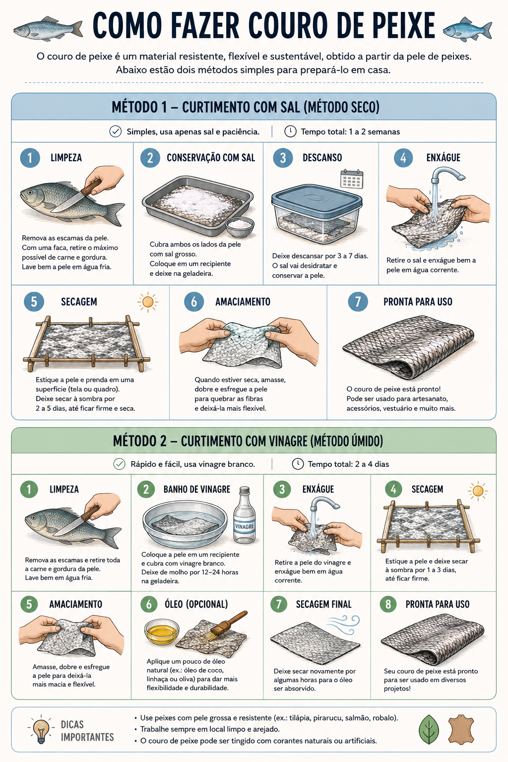 Infografik: Wie man Fischleder herstellt – zwei Methoden Schritt für Schritt